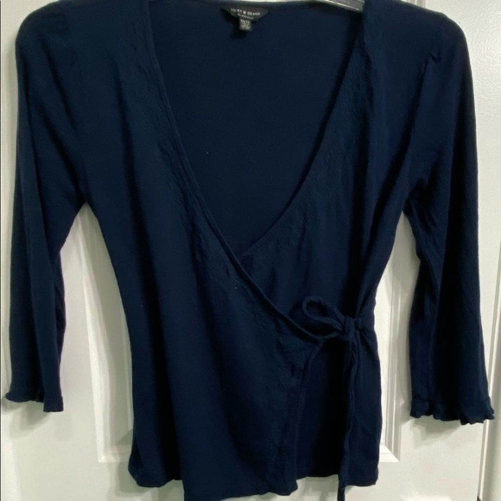 Lucky Brand 3/4Sleeve Blouse: BlueSolid Tops - Size X-Small,